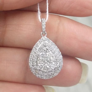 Deal! 1.00CTW Genuine Diamond Halo Pear Drop Pendant Charm 14K Gold - Picture 1 of 7