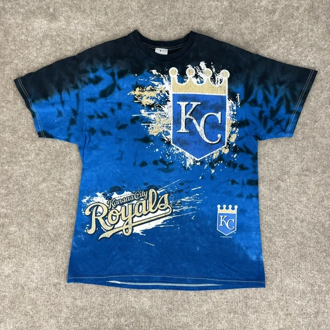 Y2K Kansas City Royals Shirt Mens XL Blue Black Tie Die Big Splash Logo Vintage Cover