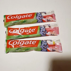 3 NEW Colgate red kid manual toothbrush Great For Travel Brush Stocking Stuffer - Picture 1 of 3