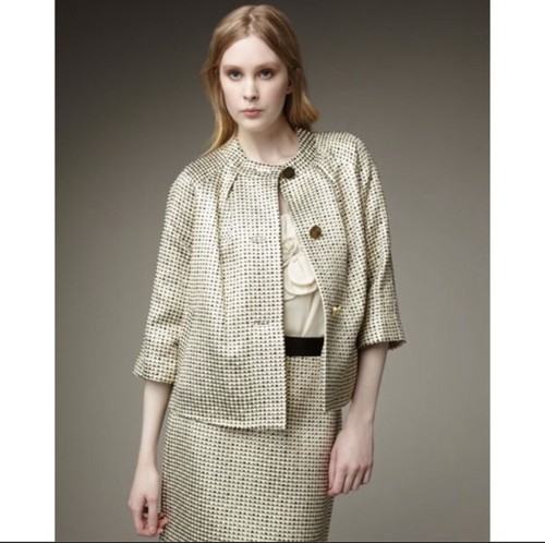 Giacca blazer tre bottoni Kate Spade tweed oro nero metallizzato taglia small