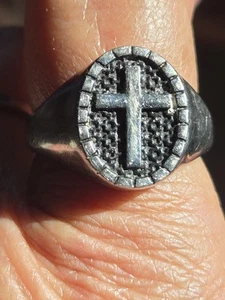 Men's LA CN Black & Silvertone Cross Ring Size 9 - Bild 1 von 7