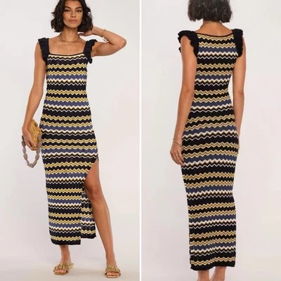 HEARTLOOM Bennet Dress Knit Chevron pattern size medium navy/mustard/white - Image 1 of 4