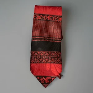 Fratello Men's Necktie & Hanky Set Black Red Polyester 3.5" Wide - Picture 1 of 4
