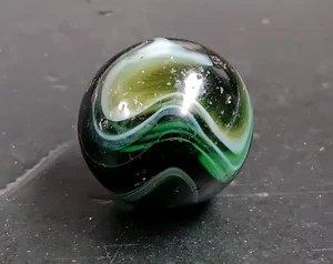 Vintage Marbles Akro Agate Christensen Emerald Green And White Slag .66" Marble  - Picture 1 of 21
