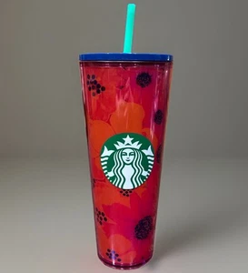 Starbucks Summer Venti Cold Tumbler 24oz Dancing Blooms Hibiscus Flower Lid 2022 - Picture 1 of 11