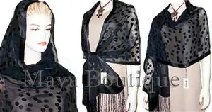 Silk Shawl Scarf Wrap Black Devore Satin Chiffon Maya Matazaro NWT - Picture 1 of 1