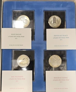 1971 Franklin Mint Holiday medals Set. 4 Sterling Silver Proofs In Box/w Stands - Picture 1 of 5