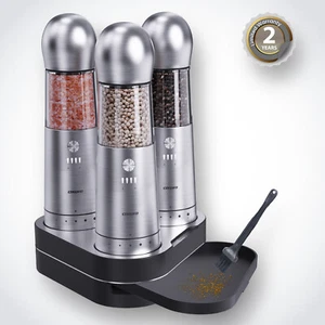 3-in-1 Wireless Charging Electric Salt and Pepper Grinder Set Spices Mill Set - Picture 1 of 7