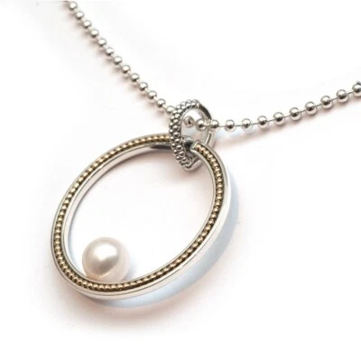 Collana A Cerchio Luna In Perla Da 35Mm In Argento Sterling E Oro 18K 34" - Immagine 1 di 4