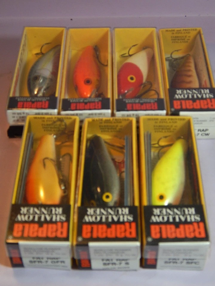 Lote de 7 señuelos Rapala Shallow Fat Rap SFR07-(7 cm/12 g) colección colores surtidos-NOS Foto 1 de 4