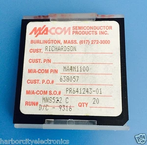 MA4M1100 MA-COM SEMICONDUCTOR SILICON CAPACITOR MIS/MNS 100PF 100VDC CHIP 20ps - Picture 1 of 3