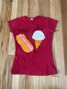 Vintage Baby Tee Funny Tee Shirt Red Joke Y2K Women’s Large Hotdog Ice Cream - Picture 1 of 3