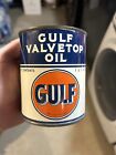 Vintage Motor Oil Can GULF VALVETOP OIL Pint Unopened FULL Near Mint Condition
