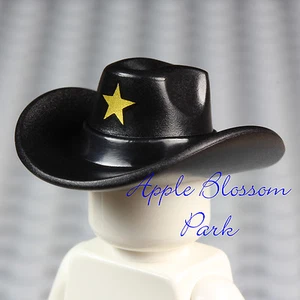 NEW Lego Minifig Black COWBOY HAT -Movie Sheriff Robot Head Gear Cap w/Gold Star - Picture 1 of 7