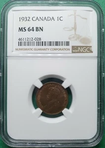 1932 CANADA 1 CENTS NGC MS 64 BN - Picture 1 of 4