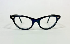 Vintage 1950's black horn-rim CAT EYE frames glasses BAUSCH & LOMB 4 1/4-5 1/2 - Picture 1 of 8