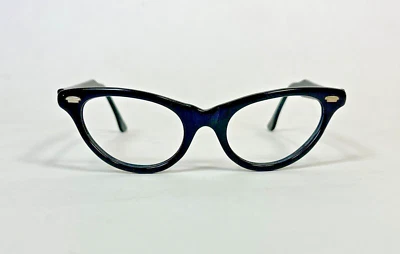 Vintage 1950's black horn-rim CAT EYE frames glasses BAUSCH & LOMB 4 1/4-5 1/2 - Image 1 of 4