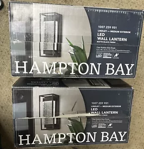 Hampton Bay Lindley 12.38 in.Modern 1-Light Matte Black Hardwired LEDOutdoor(2PK - Picture 1 of 7