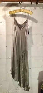 Boho Glamour Style Slip Dress Taupe Pure Silk Bias Slip Dress  Sz12 BNWT  Beaded - Picture 1 of 4