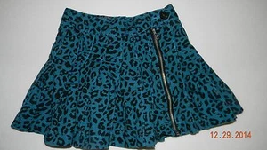 CHILDRENS PLACE girls Turquoise Black Leopard DENIM Skort SKIRT* 4 - Picture 1 of 2