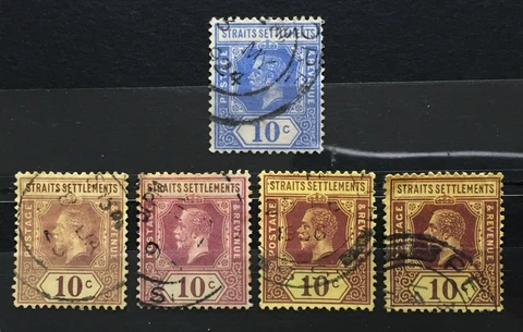 MALAYA Straits Settlements 1921-33 KGV 10c USED Varieties MSCA SG#2330-231 M3800 Cover