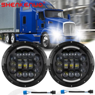 For Kenworth T2000 1997-2011 Pair 7inch Round LED Headlights Hi/Lo Beam With DRL — 第 1/4 张图片