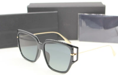 NEW CHRISTIAN DiorDirection3F 8071I BLACK GOLD/BLUE SMOKE LENS SUNGLASSES 58-16 - Image 1 of 4