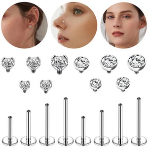 16g/18g Surgical Steel Labret Lip Stud CZ Cartilage Earring Lip Piercing Jewelry - Picture 1 of 32