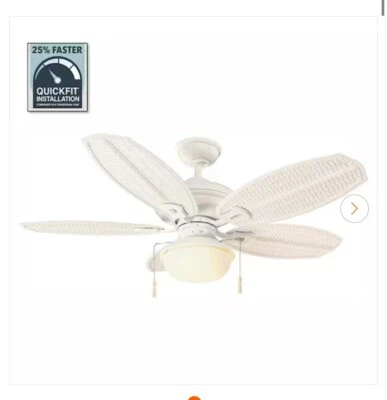 HAMPTON BAY Palm Beach III 48 in. LED Indoor/Outdoor White Ceiling Fan w Light - Image 1 of 3