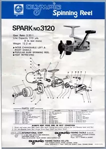 Olympic - Spark - no. Anuncio de lista de piezas de carrete giratorio de carrete de pesca 3120 - Imagen 1 de 2