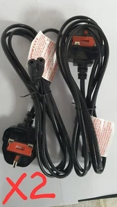 X2 ISHENG Figure of 8 power cable, C7 UK mains, 3 Pin Power Lead TV/PlayStation - Picture 1 of 6