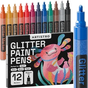 12 Glitter Paint Markers Sparkly and Shiny for Rock Painting, Stone, Ceramic,... - Picture 1 of 8