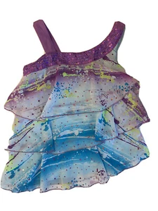 Justice Girls Sleeveless Ruffled Sequined Blouse Purple and Aqua Size 10 EUC - Picture 1 of 6