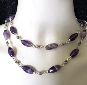 Michael Dawkins Sterling Silver 925 Amethyst Necklace 35" Long facetted bead - Picture 1 of 22