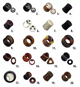 PIERCINGO® FLESH Tunnel 4-25 mm HOLZ PLUG Organic Knochen HORN organsich Ohr - Picture 1 of 21