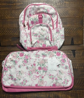 Mochila Pottery Barn Teen LoveShack Fancy rosa floral acanalado y bolsa Jet Set nueva Foto 1 de 4