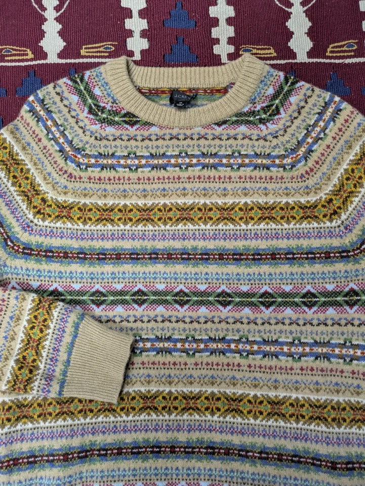 J. Suéter Crew Fair Isle, Médio, Lã de Cordeiro e Merino, Padrão Colorido - Imagem 1 de 4