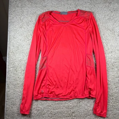 Camiseta deportiva Athleta manga larga cuello en V entrenamiento rosa coral para mujer talla S Foto 1 de 4