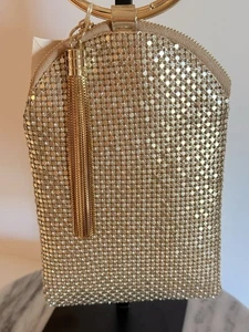 NWT Starlet Hollywood CA Gold Mesh Evening Bag With Gold Round Handles Zipper - Picture 1 of 13