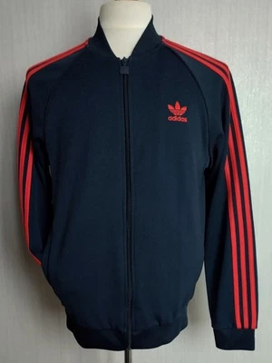 ADIDAS ORIGINALS NAVY BLUE TRACKSUIT TOP.  SIZE: MEDIUM UK (TREFOIL MOTIF). - Image 1 of 4