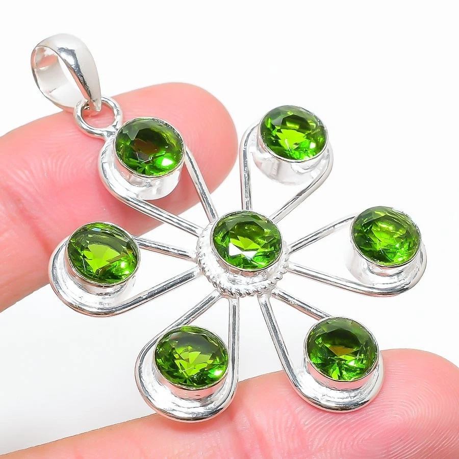 Green Peridot Gemstone Handmade 925 Sterling silver Pendant Size 1.9'' - Image 1 of 1