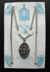 Vintage I.H.M. 6 in 1 Katholische Religiöse Medaille Halskette Kette Anhänger Italien Karte - Bild 1 von 10