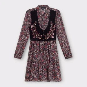Stitch Fix NWT Girls Dress 2 Piece Floral Chiffon Velvet Vest Black/Pink - Picture 1 of 8