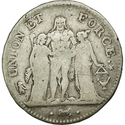 [#73839] Coin, France, Union et Force, 5 Francs, 1798, Bordeaux, VF, Sil, ver - Image 1 of 2