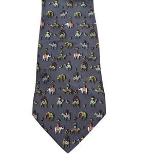 Salvatore Ferragamo Silk Animals Print Novelty Neck Tie Gray - Picture 1 of 9