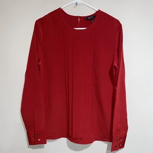 AFFINITY APPAREL Woman’s Red Pleated Blouse Zip Back Gold Buttons Sz Sm Euc - Picture 1 of 6