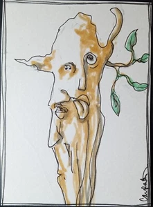 ACEO Original Man Markers Art Card OOAK Wood spirit gone Wild - Picture 1 of 1
