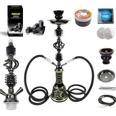 RMAN Shisha Set Wasserpfeife 55cm Hookah 100g Dampfsteine 1Kg Kohle Kohlezange - Bild 1 von 4