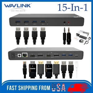 5K Laptop Docking Station Multiple Display Dock Dual HDMI Dual DP/RJ45/USB/Audio - Picture 1 of 15