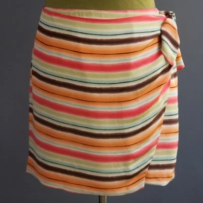 Dana Buchman 100% Silk Wrap Sarong Skirt Sunset Colors Striped Flamingo Key 12 - Image 1 of 4